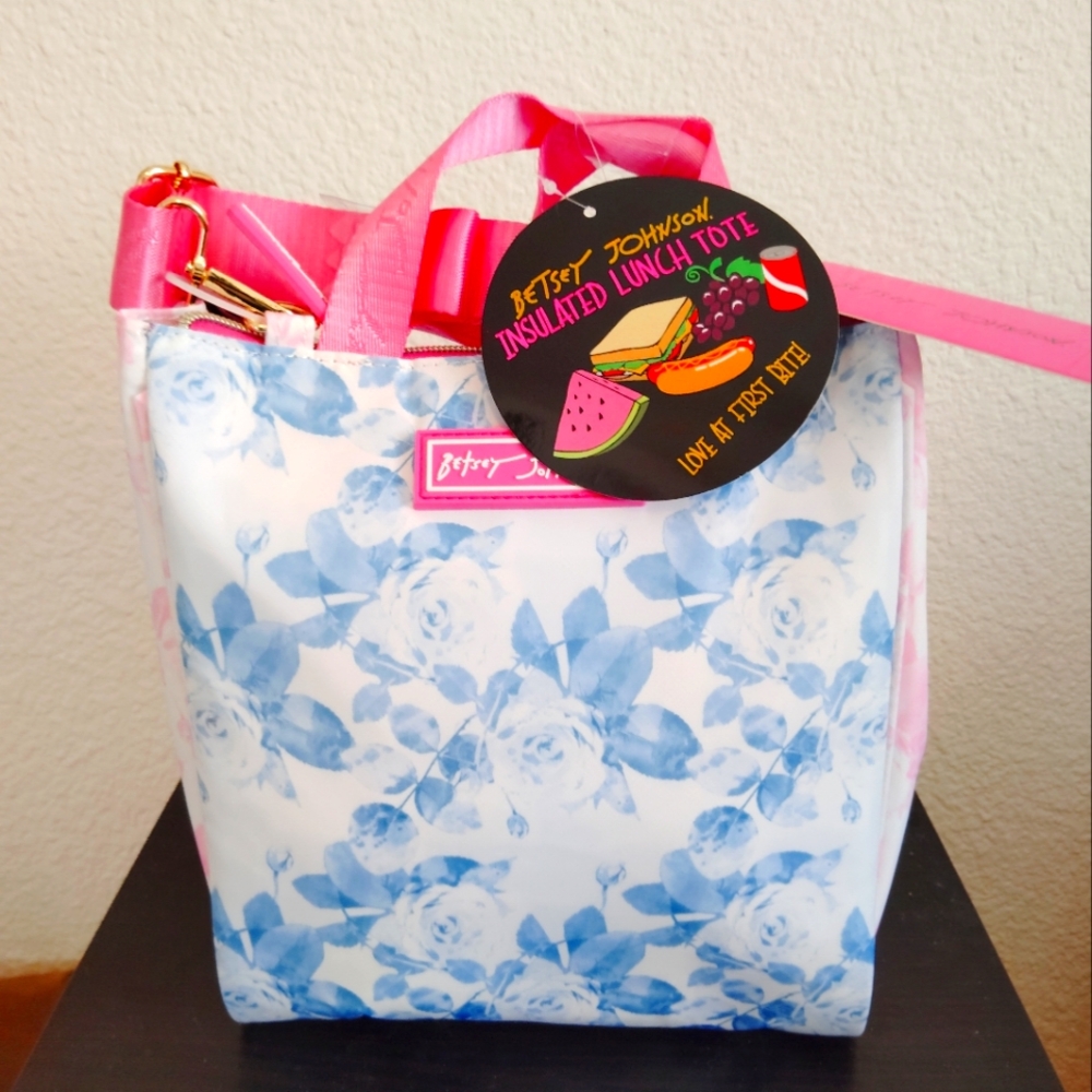 Betsey Johnson Pink and Blue Floral Tote Bag - Picture 2 of 5